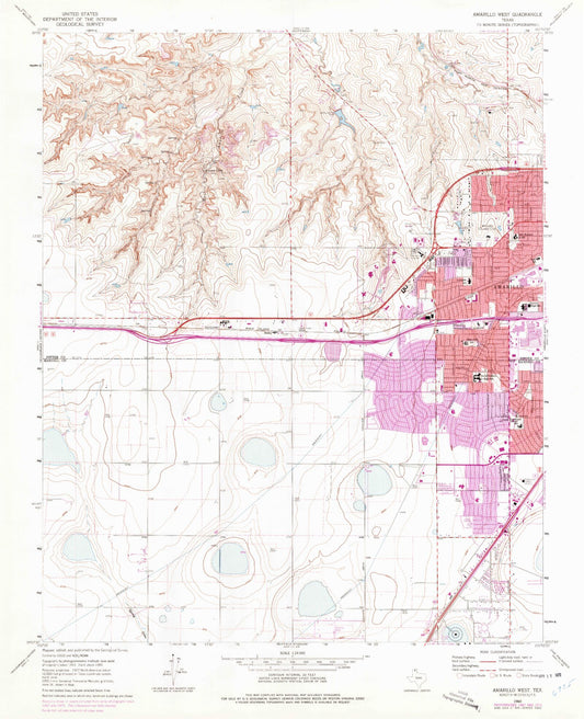 Classic USGS Amarillo West Texas 7.5'x7.5' Topo Map Image