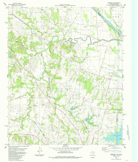 Classic USGS Ambrose Texas 7.5'x7.5' Topo Map Image