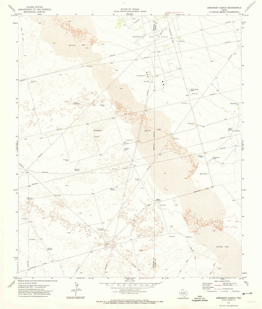 Classic USGS Amburgey Ranch Texas 7.5'x7.5' Topo Map Image