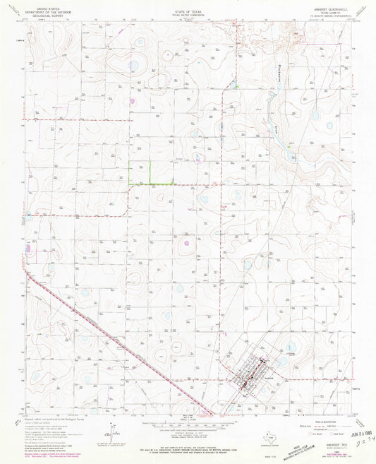 Classic USGS Amherst Texas 7.5'x7.5' Topo Map Image