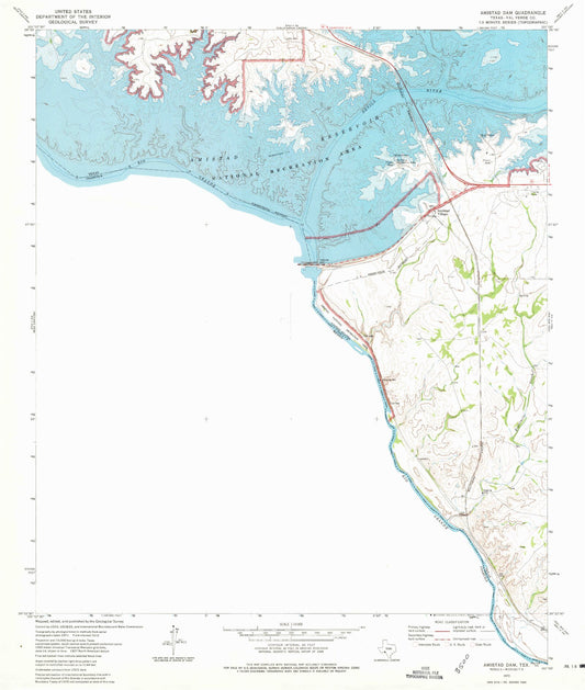 Classic USGS Amistad Dam Texas 7.5'x7.5' Topo Map Image