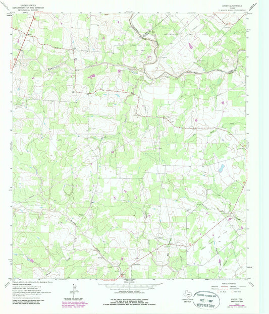 Classic USGS Ander Texas 7.5'x7.5' Topo Map Image