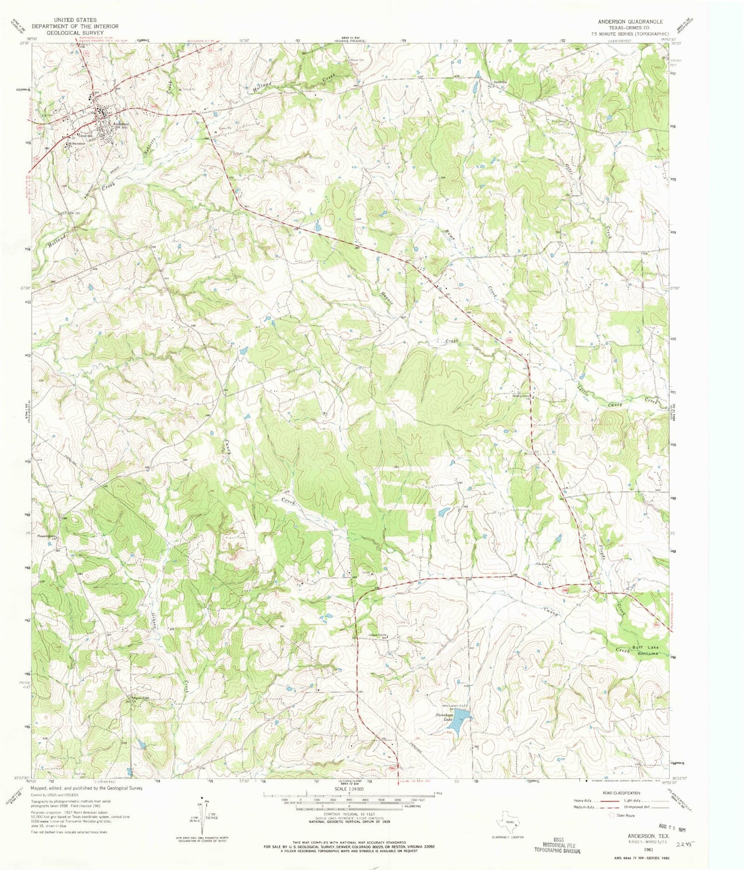 Classic USGS Anderson Texas 7.5'x7.5' Topo Map Image