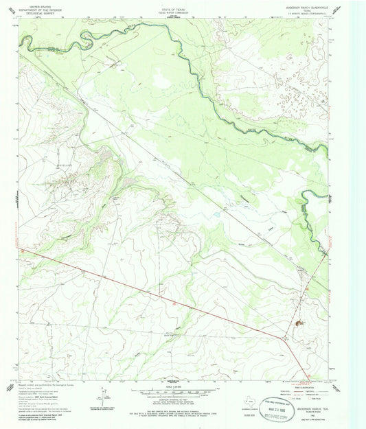 Classic USGS Anderson Ranch Texas 7.5'x7.5' Topo Map Image