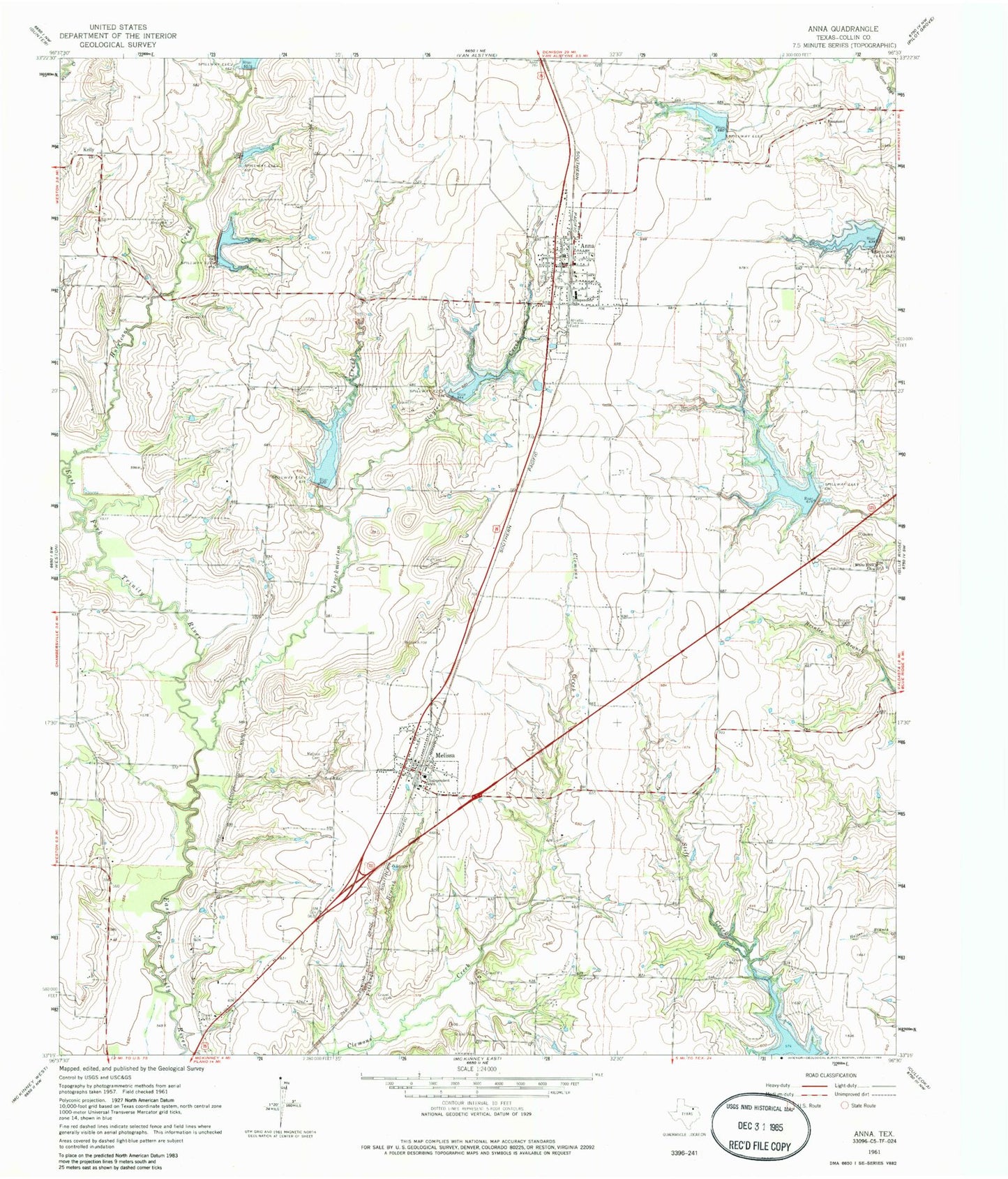 Classic USGS Anna Texas 7.5'x7.5' Topo Map Image