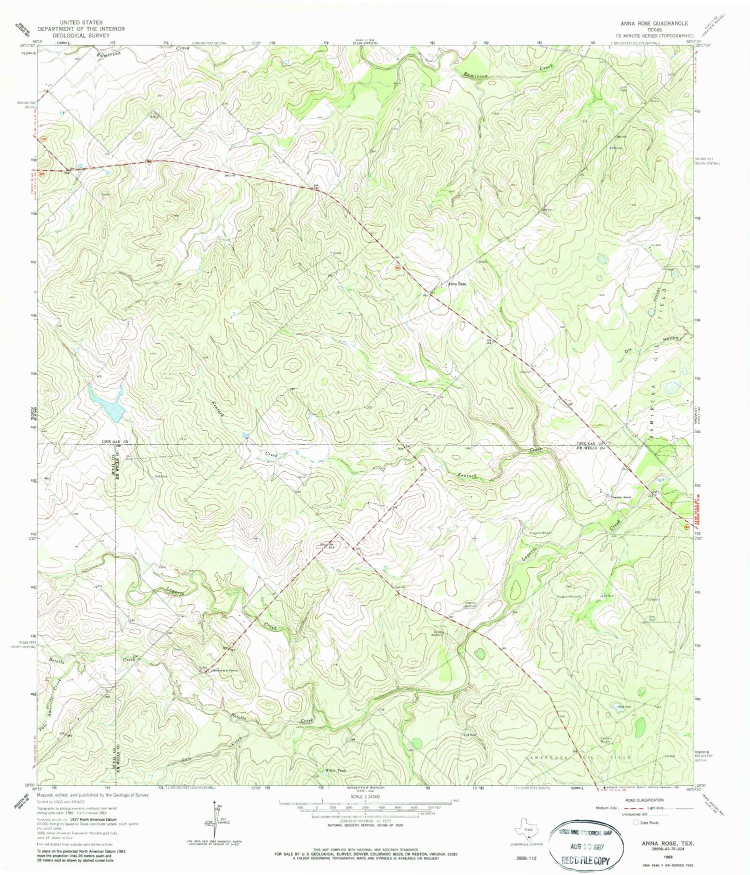 Classic USGS Anna Rose Texas 7.5'x7.5' Topo Map Image