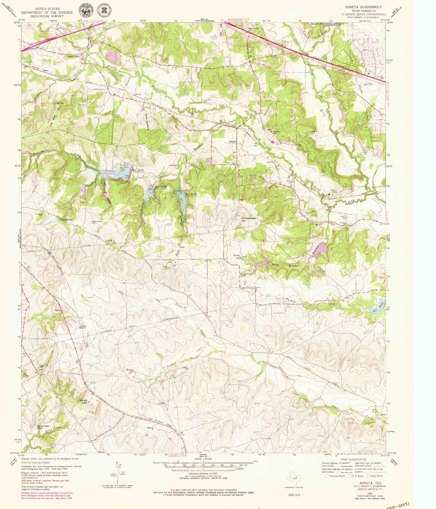 Classic USGS Annetta Texas 7.5'x7.5' Topo Map Image