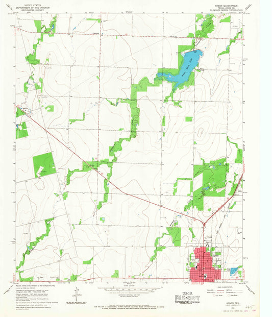 Classic USGS Anson Texas 7.5'x7.5' Topo Map Image