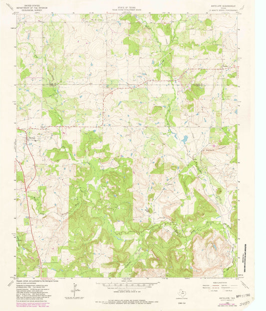 Classic USGS Antelope Texas 7.5'x7.5' Topo Map Image