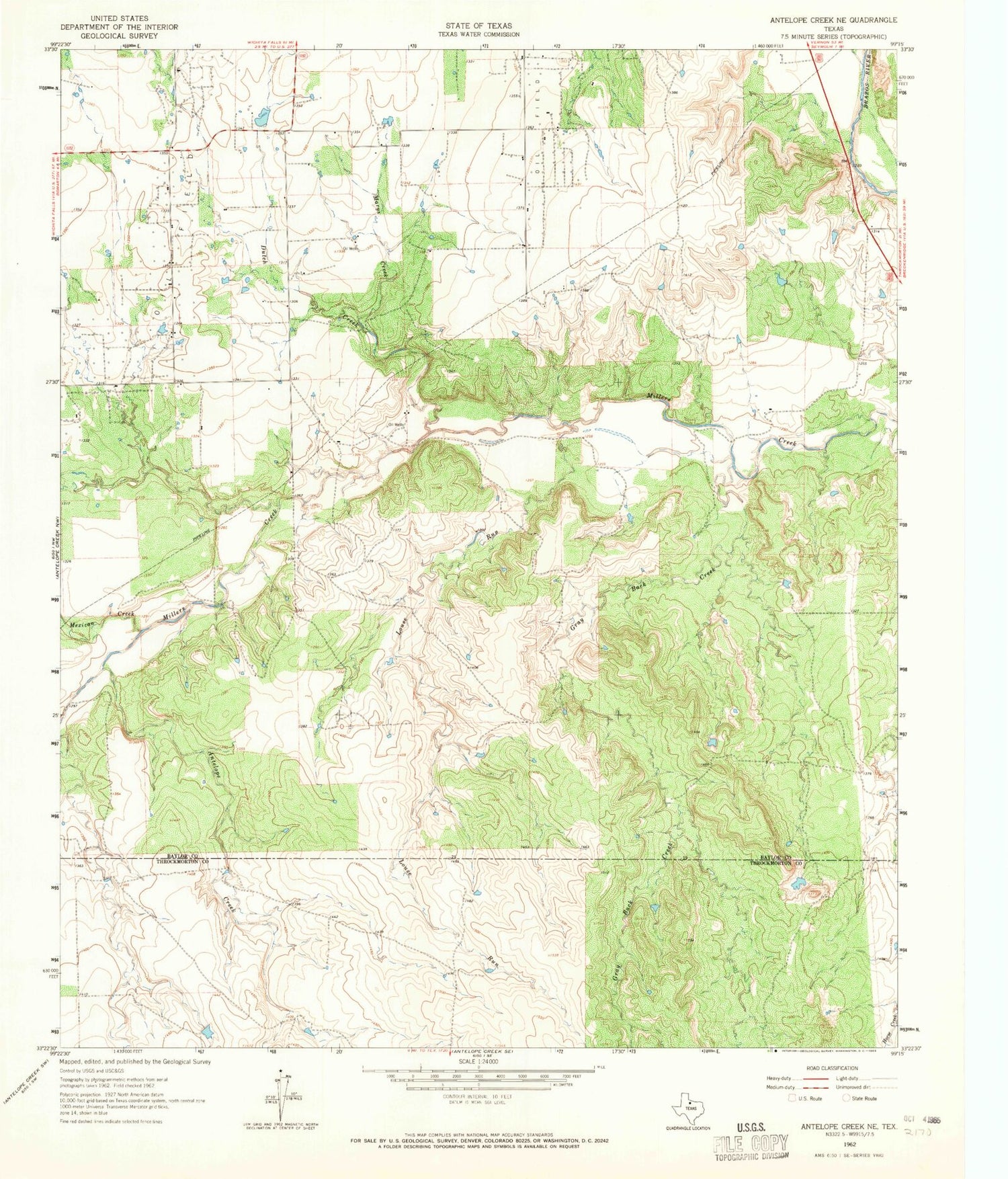 Classic USGS Antelope Creek NE Texas 7.5'x7.5' Topo Map Image