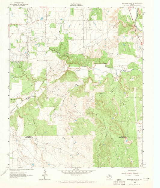 Classic USGS Antelope Creek NE Texas 7.5'x7.5' Topo Map Image