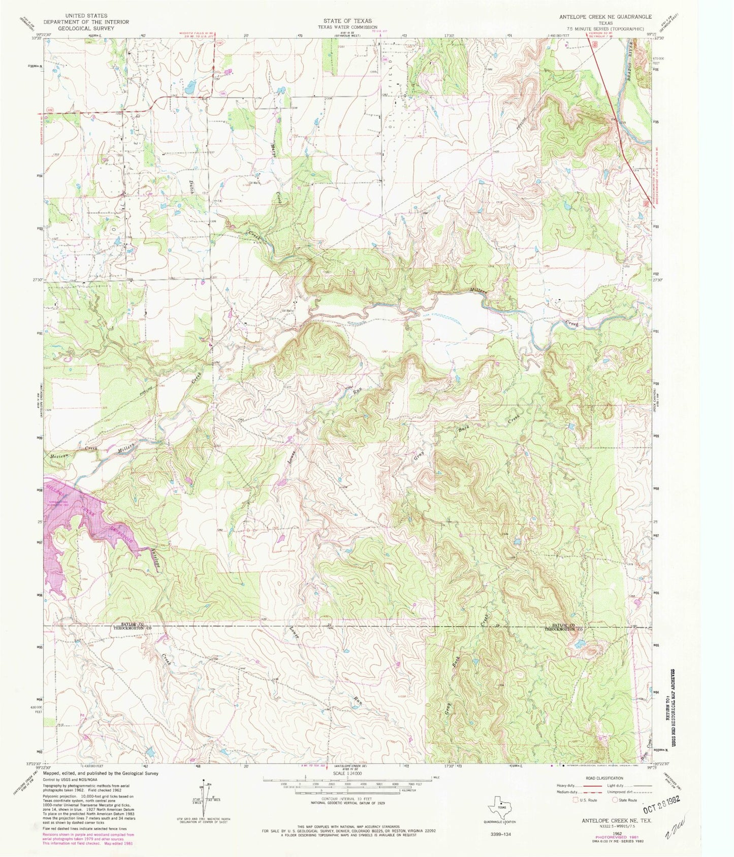Classic USGS Antelope Texas 7.5'x7.5' Topo Map Image
