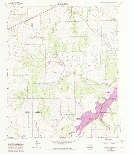 Classic USGS Antelope Creek NW Texas 7.5'x7.5' Topo Map Image