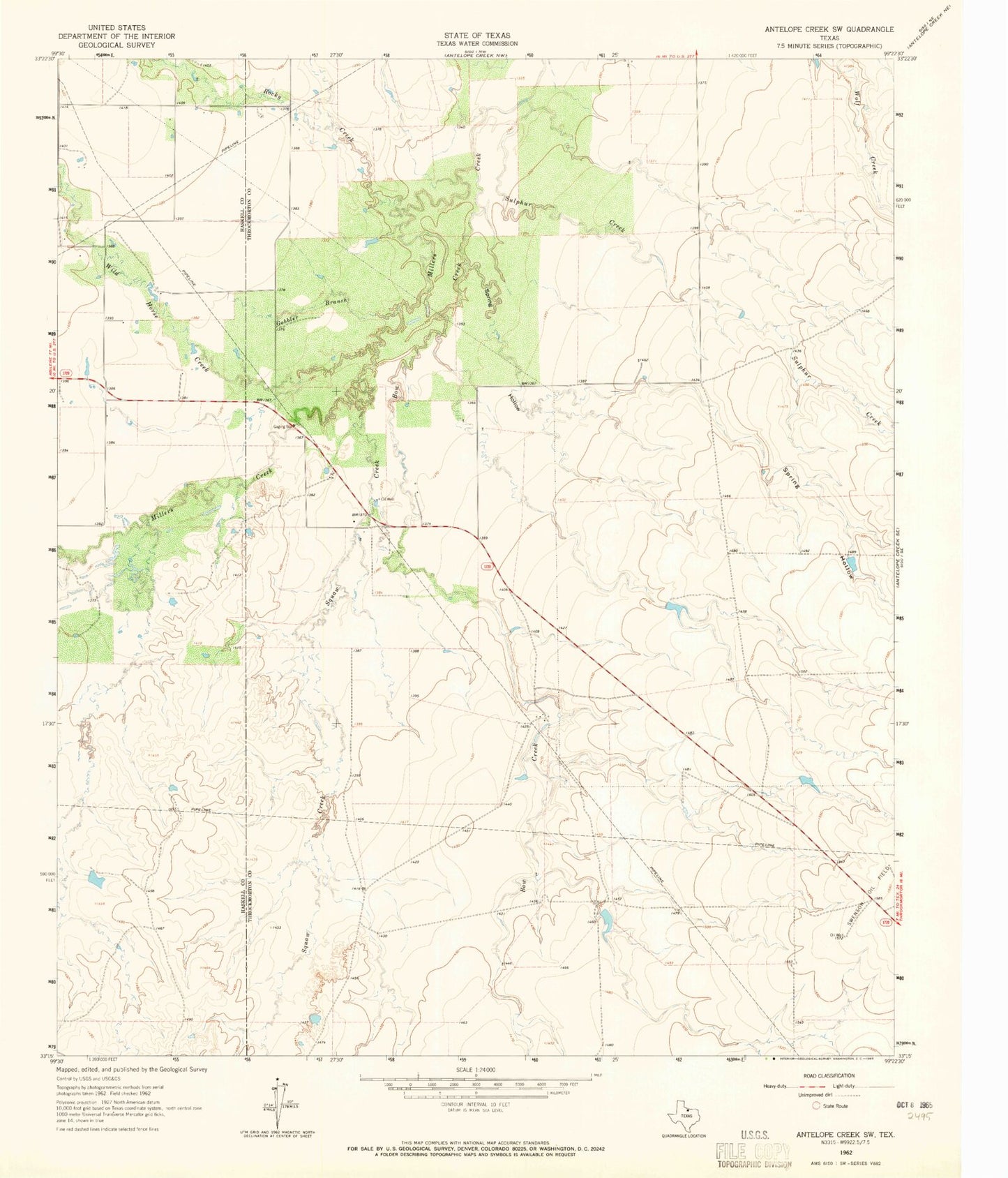 Classic USGS Antelope Creek SW Texas 7.5'x7.5' Topo Map Image