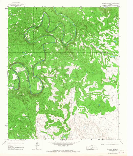 Classic USGS Antelope Hills Texas 7.5'x7.5' Topo Map Image