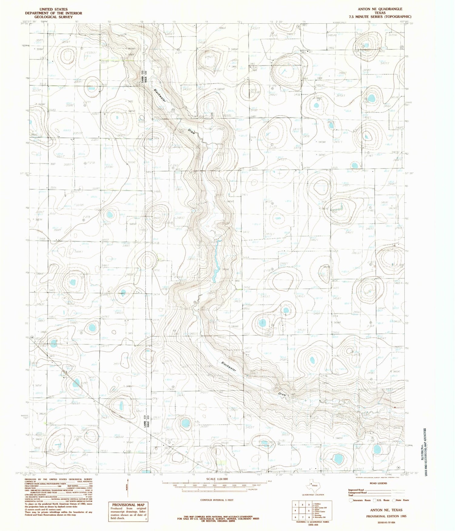 Classic USGS Anton NE Texas 7.5'x7.5' Topo Map Image