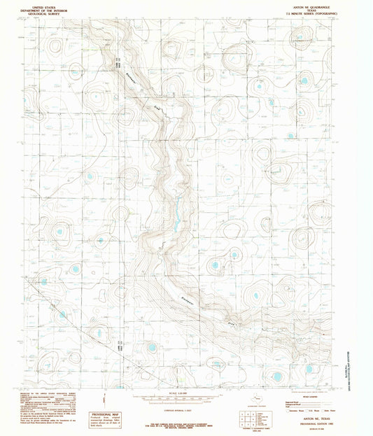 Classic USGS Anton NE Texas 7.5'x7.5' Topo Map Image