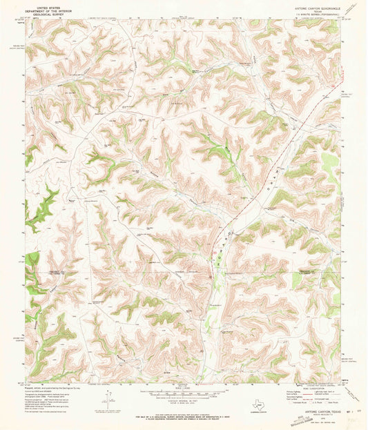 Classic USGS Antone Canyon Texas 7.5'x7.5' Topo Map Image