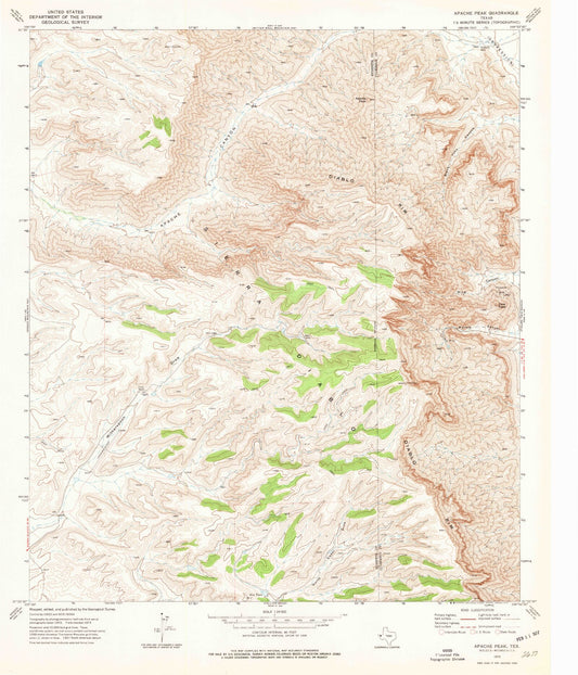Classic USGS Apache Peak Texas 7.5'x7.5' Topo Map Image