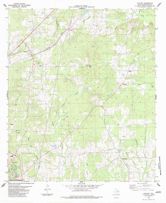 Classic USGS Appleby Texas 7.5'x7.5' Topo Map Image