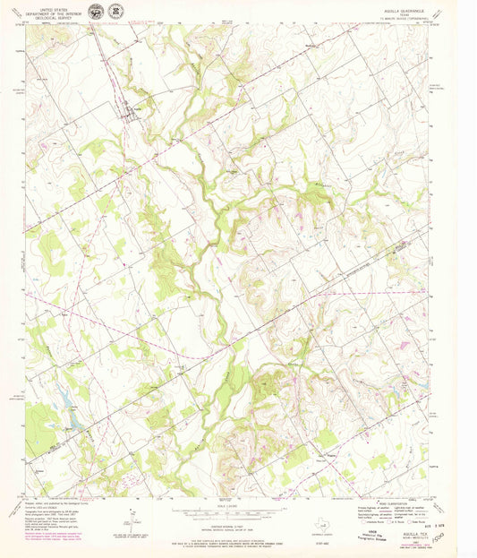 Classic USGS Aquilla Texas 7.5'x7.5' Topo Map Image