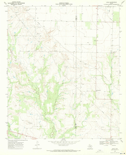 Classic USGS Arah Texas 7.5'x7.5' Topo Map Image