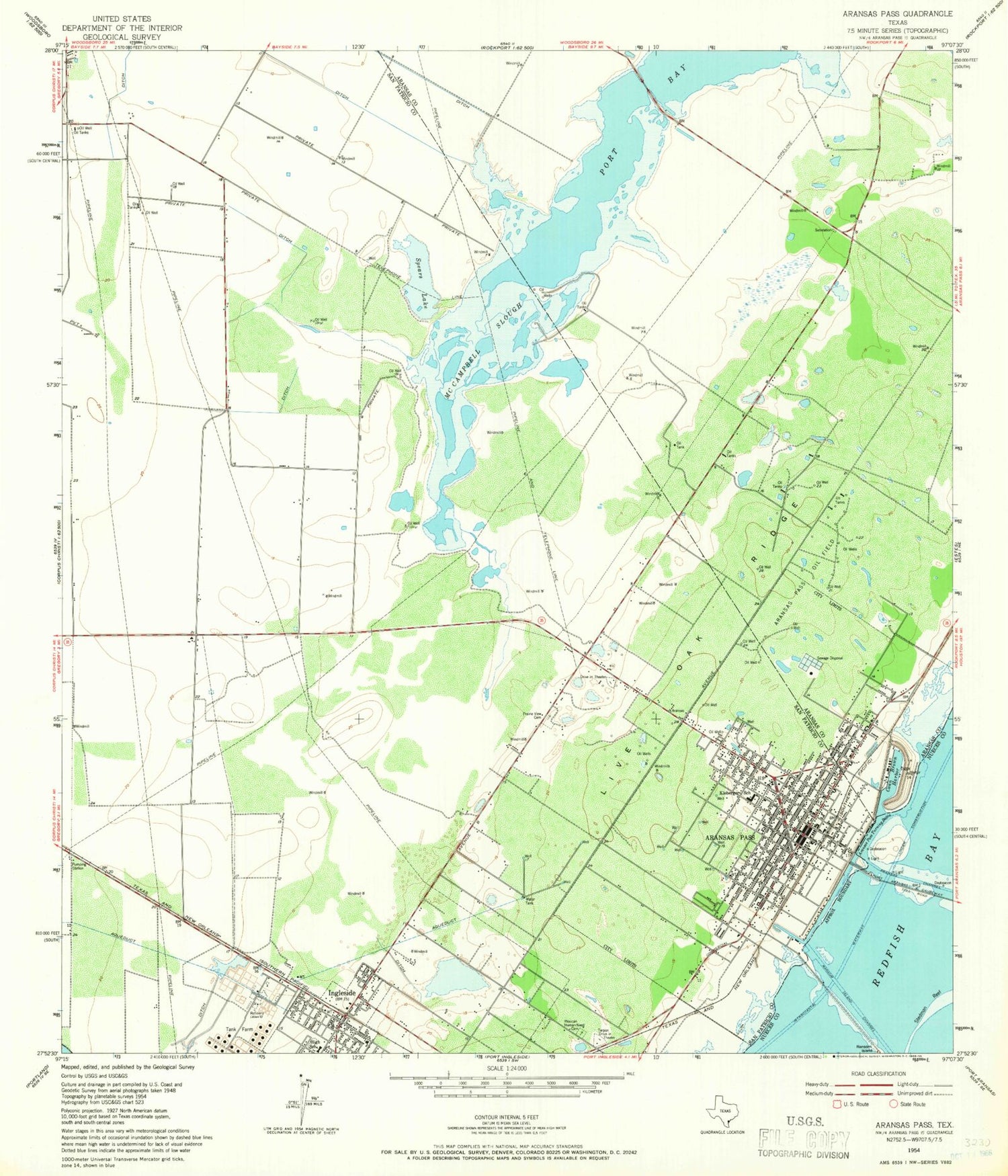 Classic USGS Aransas Pass Texas 7.5'x7.5' Topo Map Image