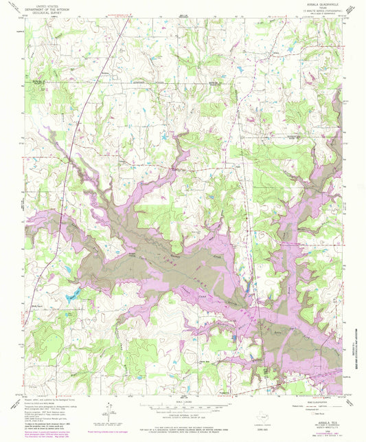 Classic USGS Arbala Texas 7.5'x7.5' Topo Map Image