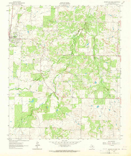 Classic USGS Archer City East Texas 7.5'x7.5' Topo Map Image