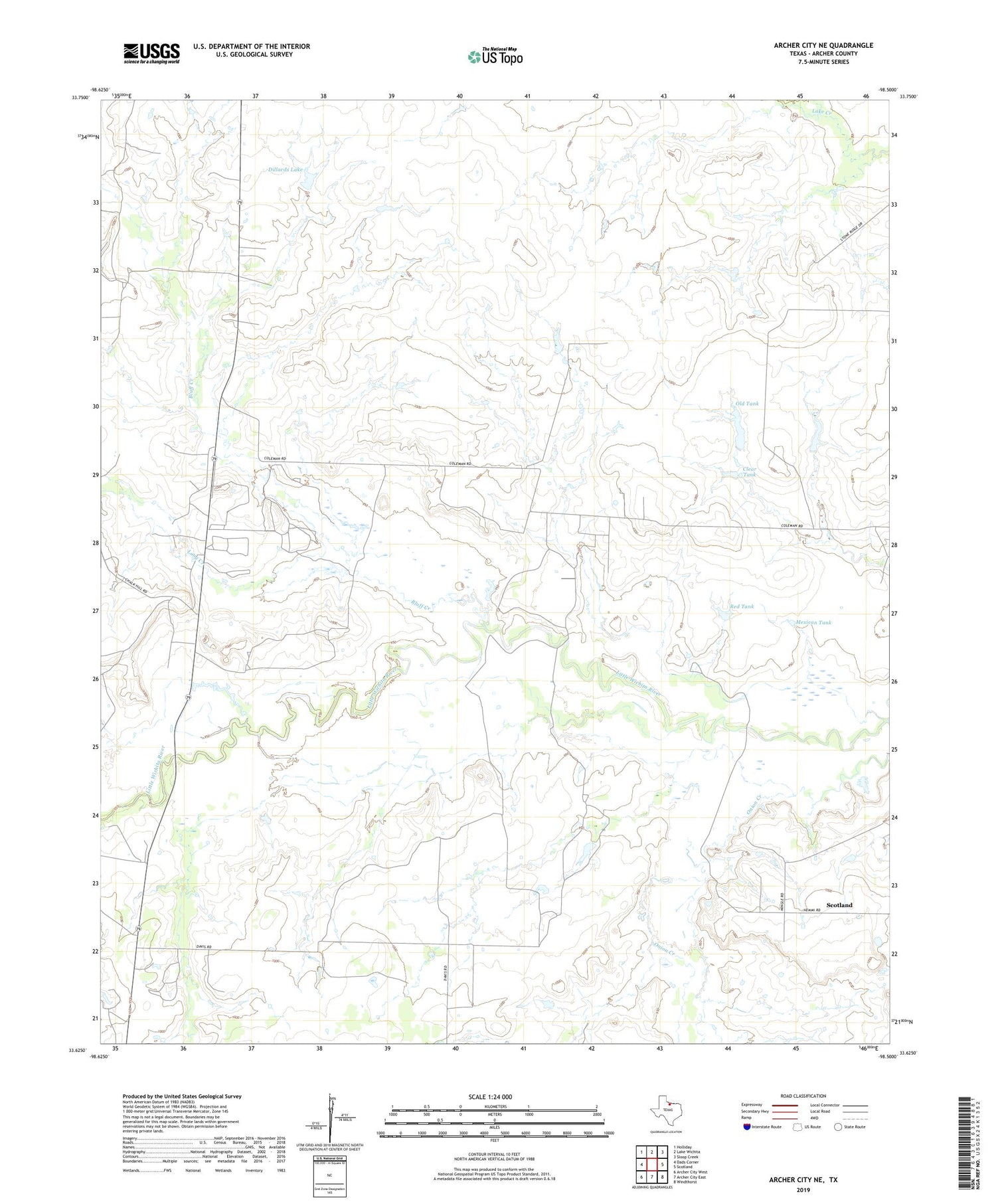 Archer City NE Texas US Topo Map Image