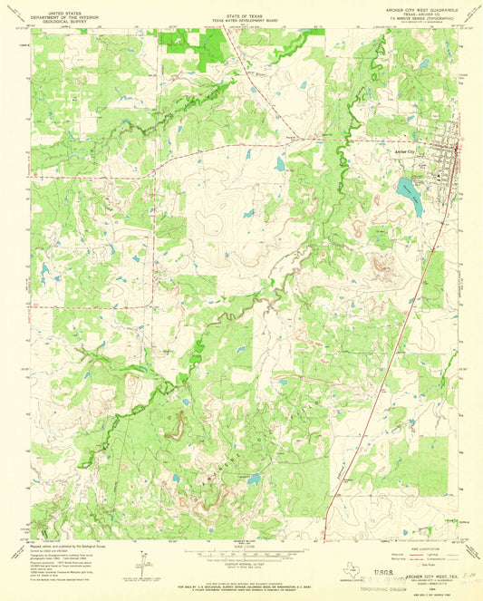 Classic USGS Archer City West Texas 7.5'x7.5' Topo Map Image