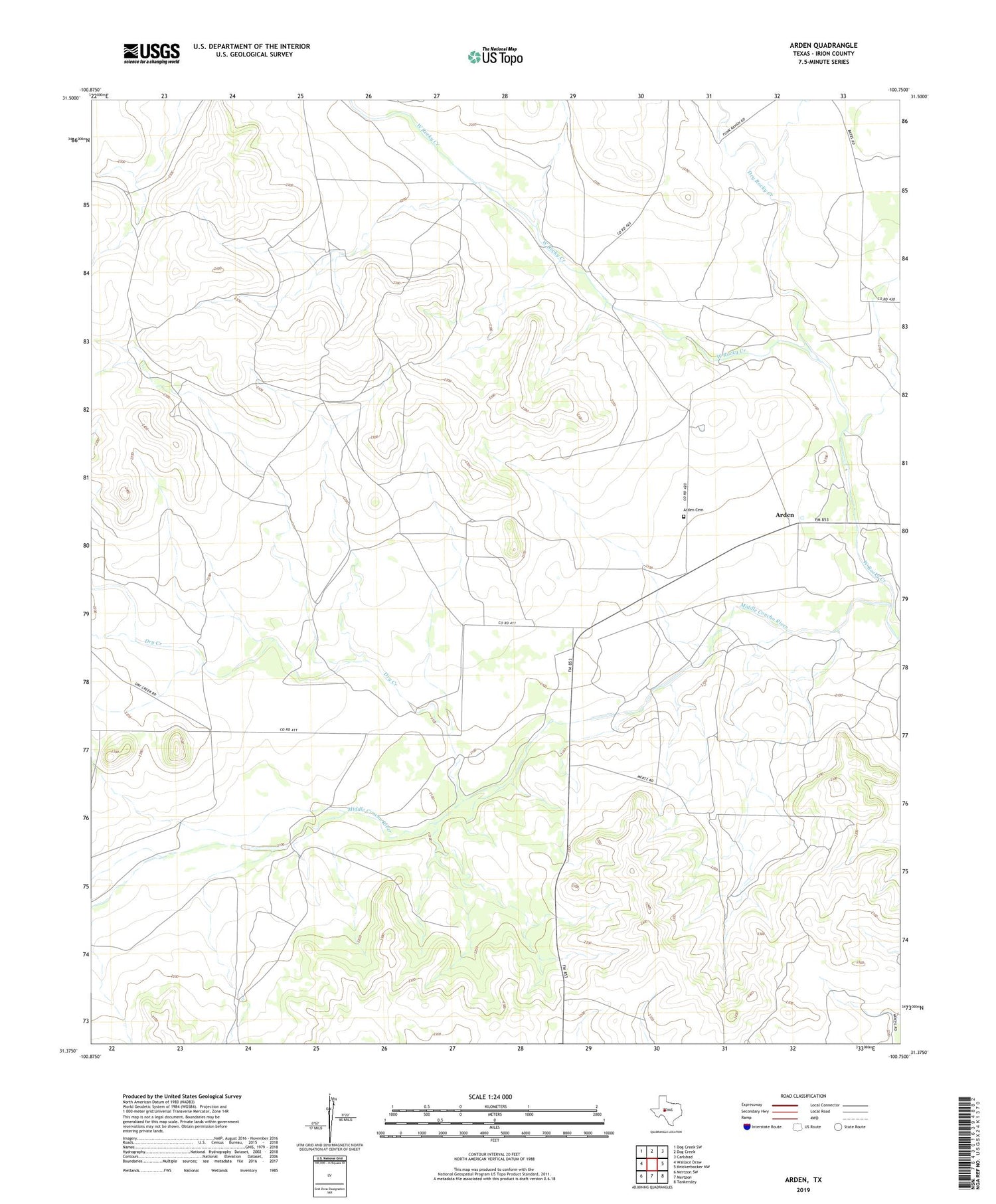 Arden Texas US Topo Map Image