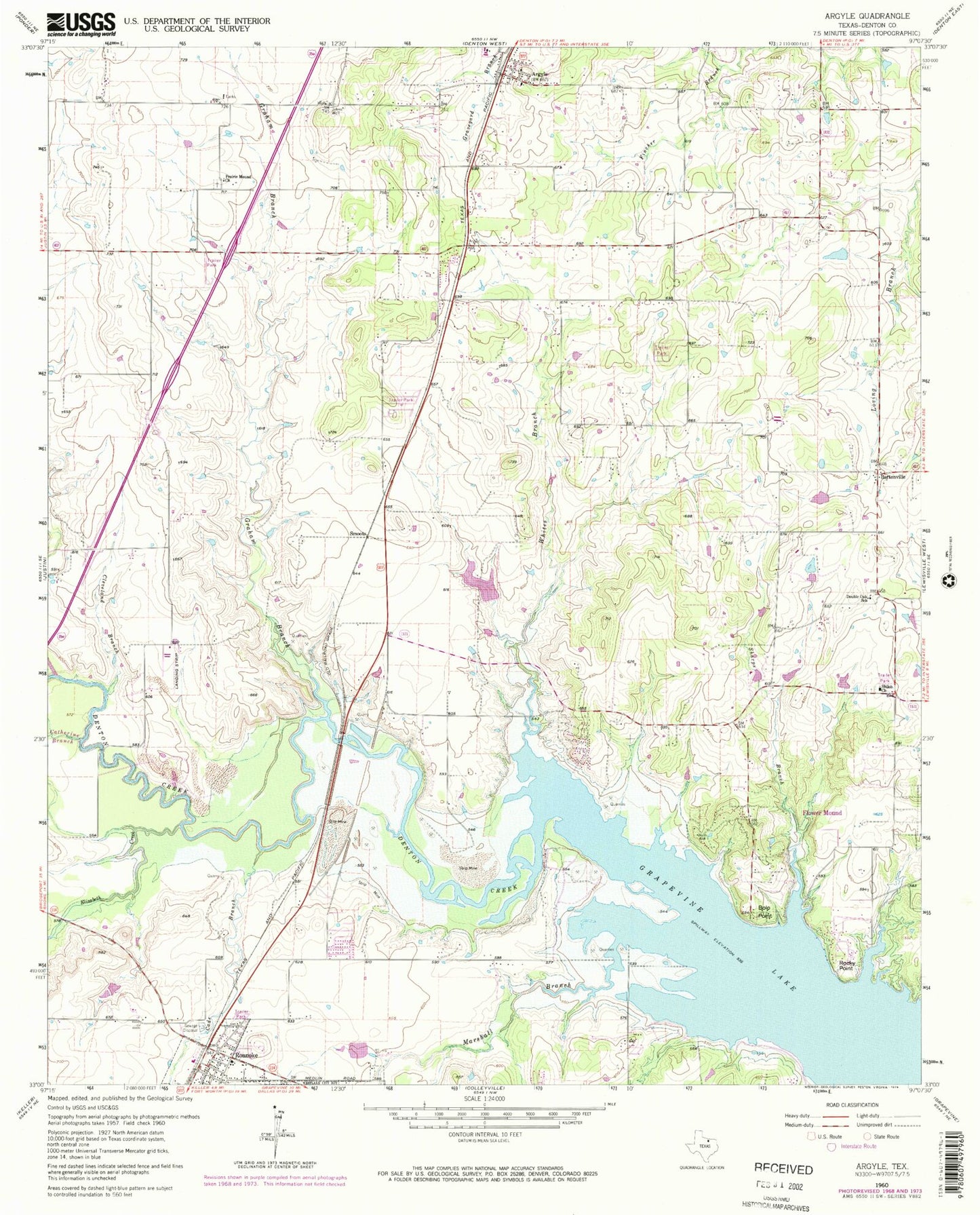 Classic USGS Argyle Texas 7.5'x7.5' Topo Map Image
