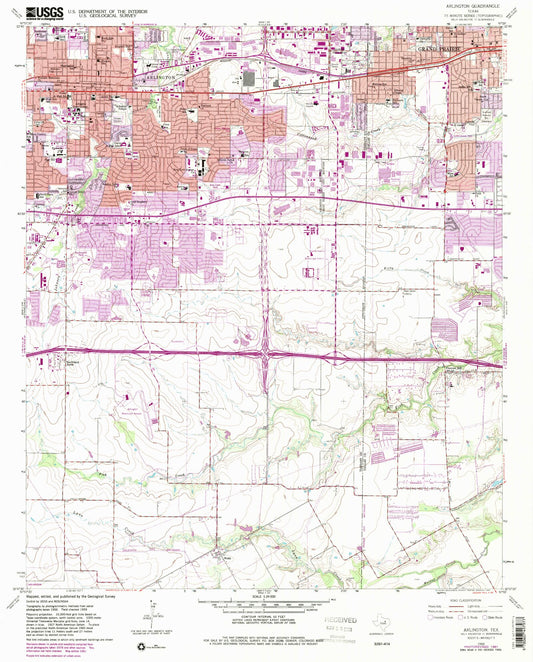 Classic USGS Arlington Texas 7.5'x7.5' Topo Map Image