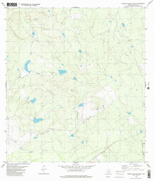 Classic USGS Arroyo Salado East Texas 7.5'x7.5' Topo Map Image