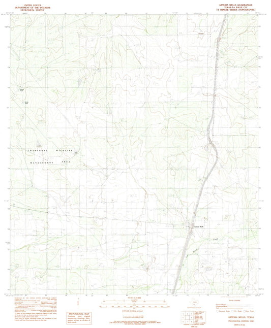 Classic USGS Artesia Wells Texas 7.5'x7.5' Topo Map Image