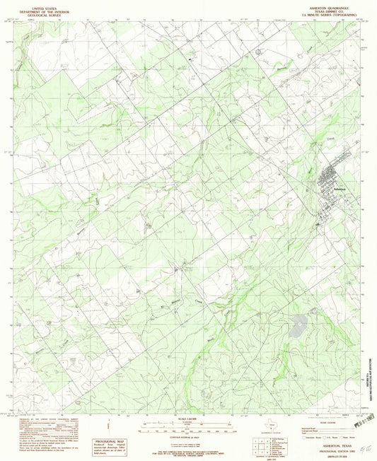 Classic USGS Asherton Texas 7.5'x7.5' Topo Map Image