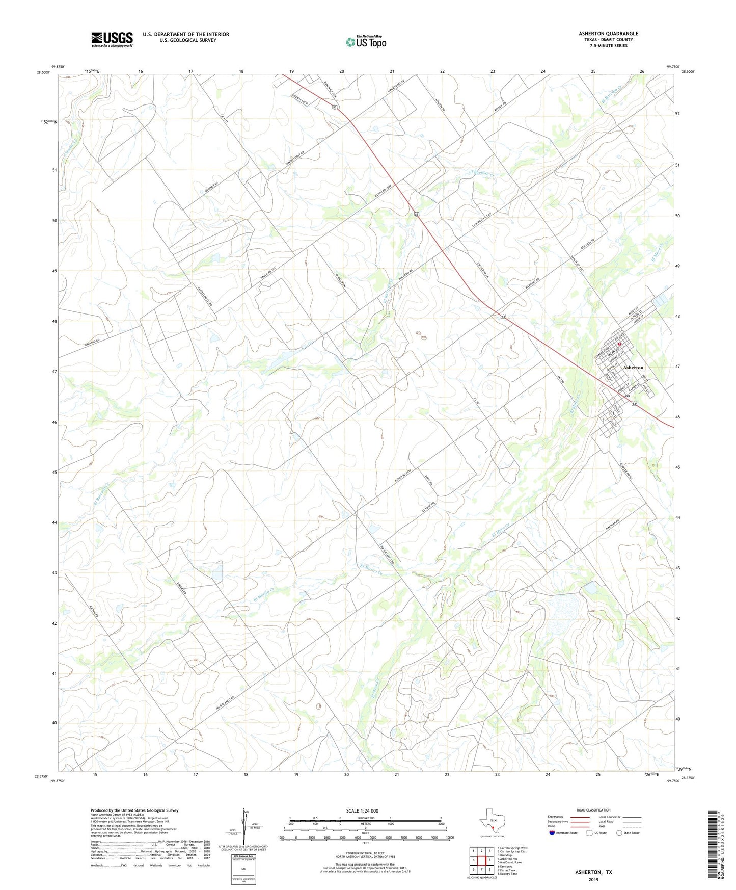Asherton Texas US Topo Map Image