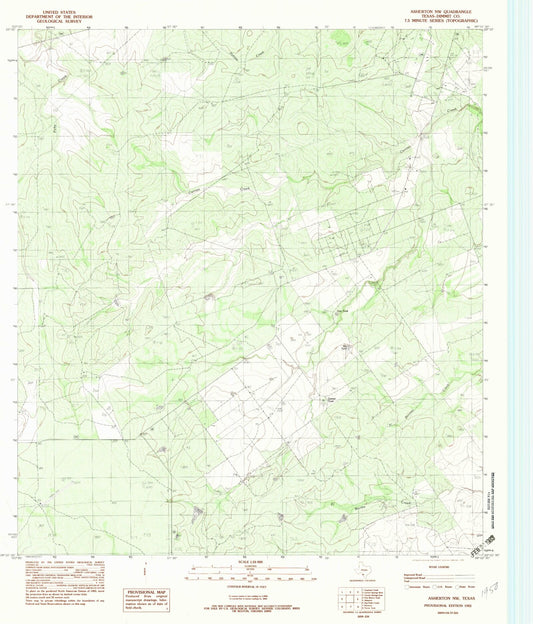 Classic USGS Asherton NW Texas 7.5'x7.5' Topo Map Image