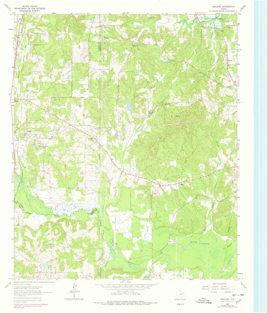 Classic USGS Ashland Texas 7.5'x7.5' Topo Map Image