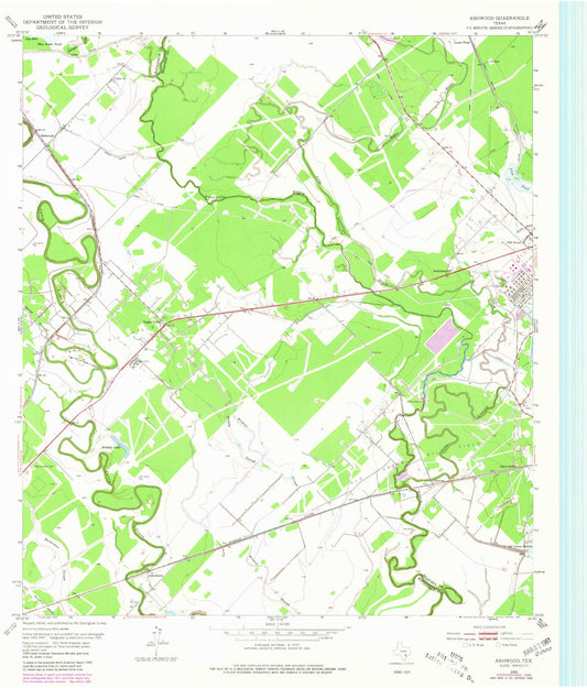 Classic USGS Ashwood Texas 7.5'x7.5' Topo Map Image