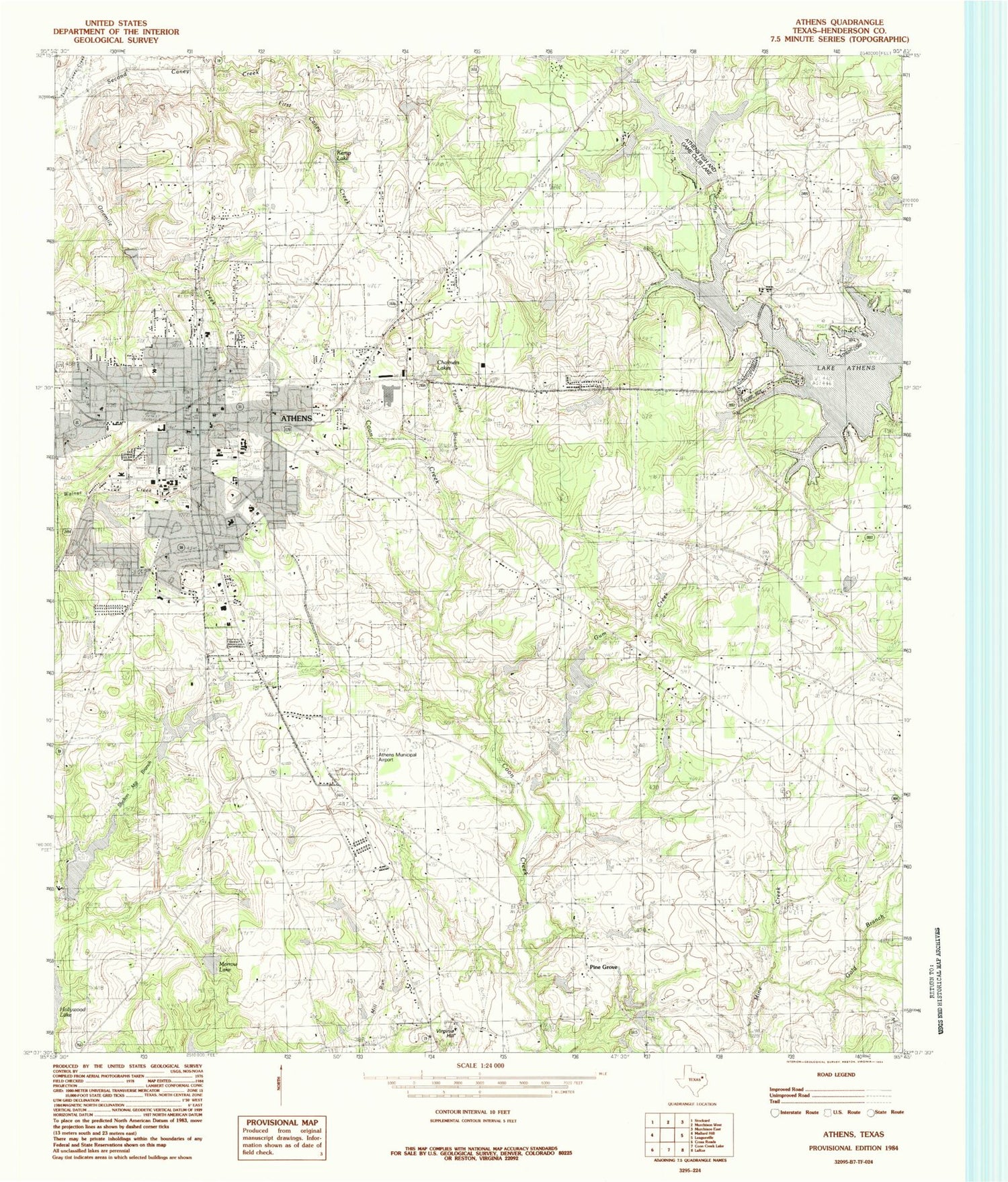 Classic USGS Athens Texas 7.5'x7.5' Topo Map Image