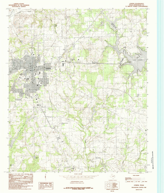 Classic USGS Athens Texas 7.5'x7.5' Topo Map Image