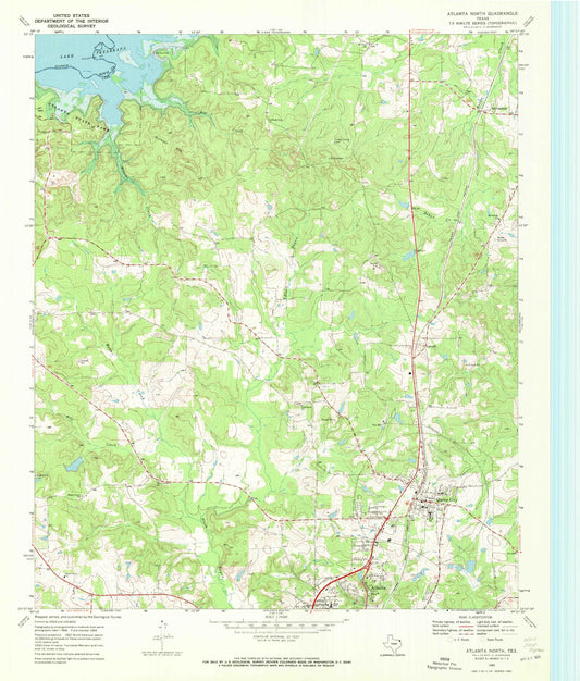 Classic USGS Atlanta North Texas 7.5'x7.5' Topo Map Image