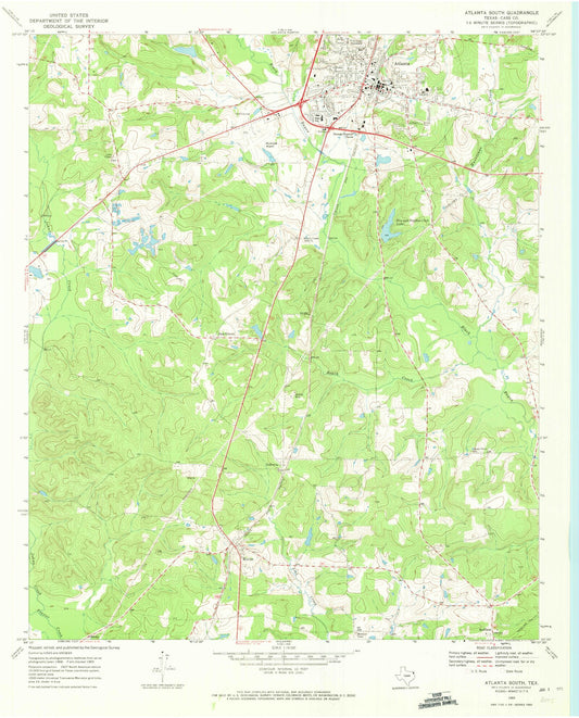 Classic USGS Atlanta South Texas 7.5'x7.5' Topo Map Image