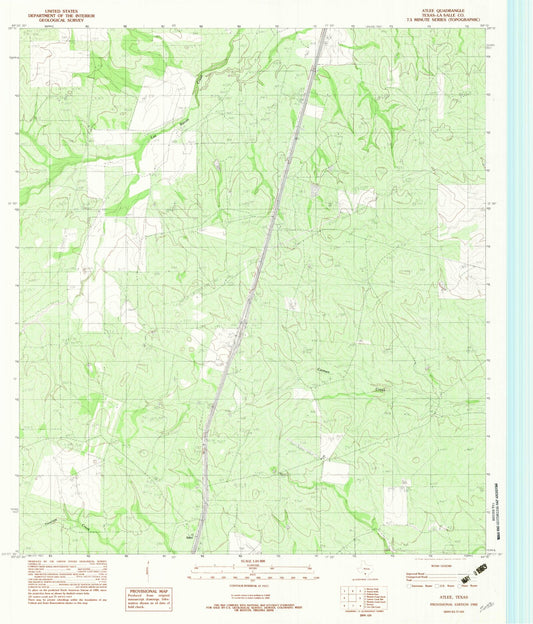 Classic USGS Atlee Texas 7.5'x7.5' Topo Map Image