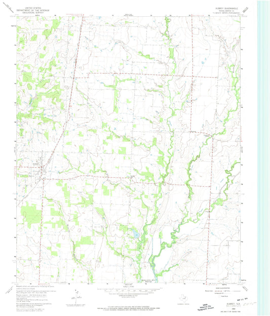 Classic USGS Aubrey Texas 7.5'x7.5' Topo Map Image