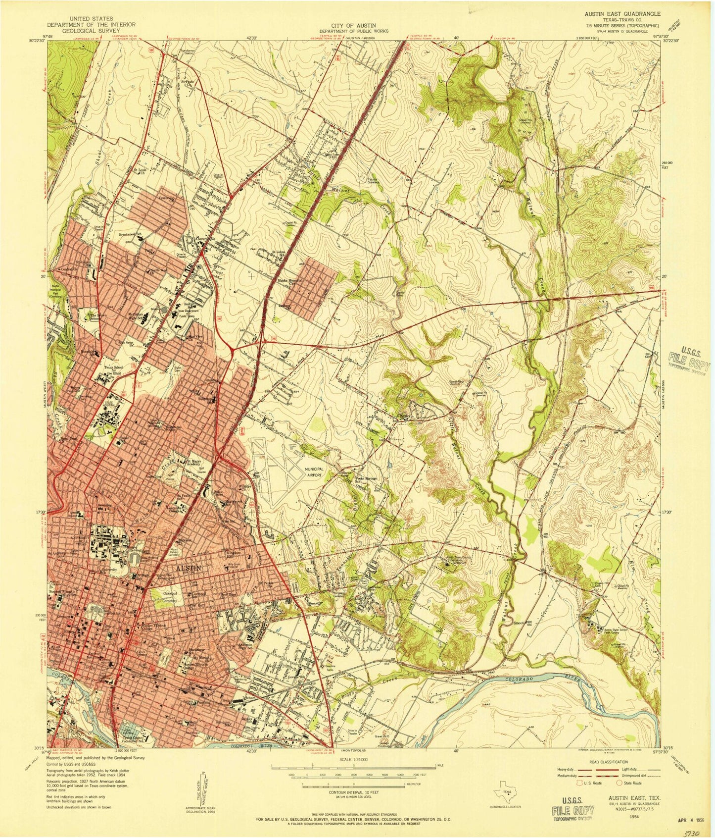 Classic USGS Austin East Texas 7.5'x7.5' Topo Map Image