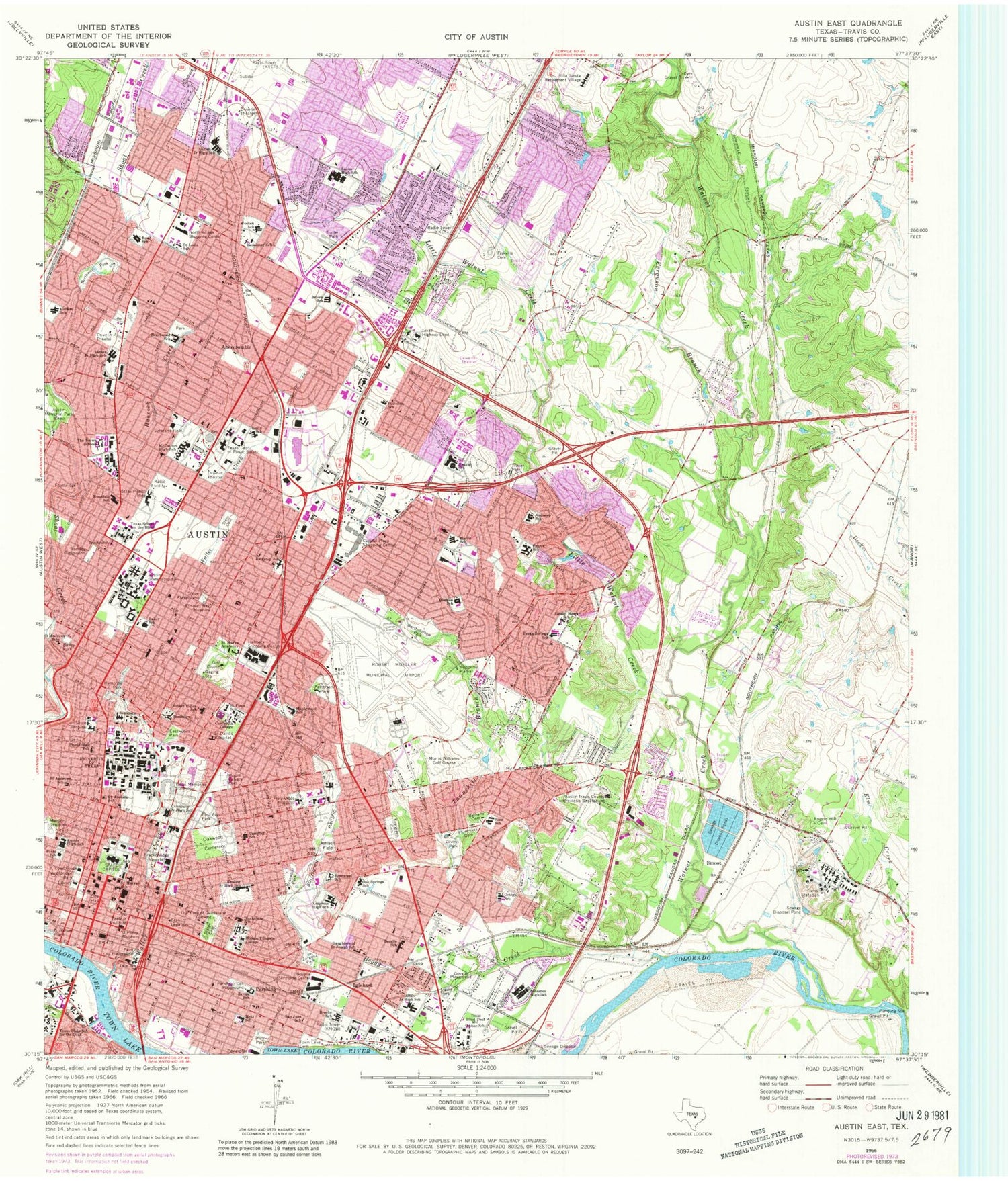 Classic USGS Austin East Texas 7.5'x7.5' Topo Map Image