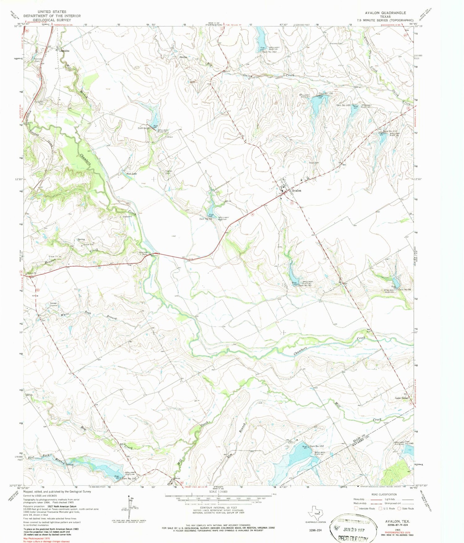 Classic USGS Avalon Texas 7.5'x7.5' Topo Map Image